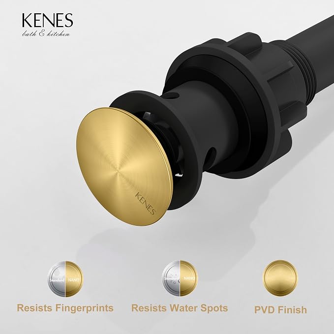 KENES Brushed Gold Pop Up Bathroom Sink Drain - Image 7