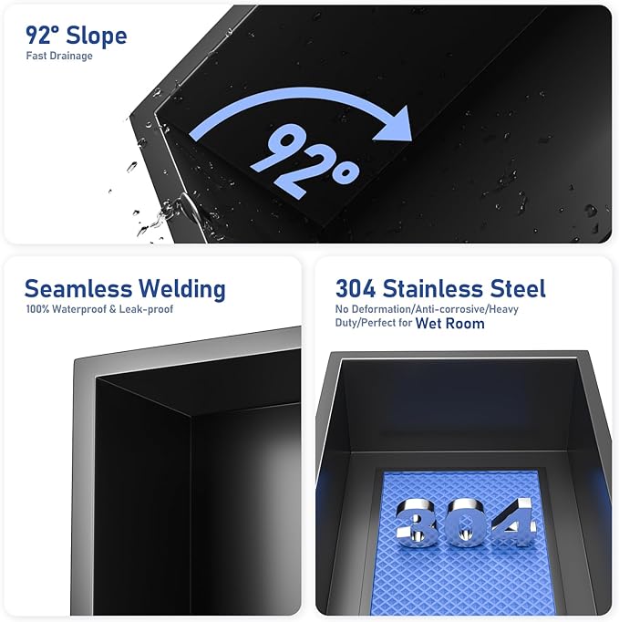Stainless Steel Shower Niche Matte Black 8"×24" - Image 7