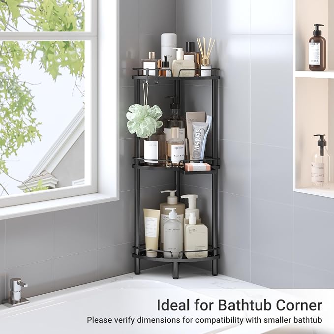 ELYKEN Corner Shower Caddy Standing, 3 Tier Rustproof Metal Shower Organizer - Image 8
