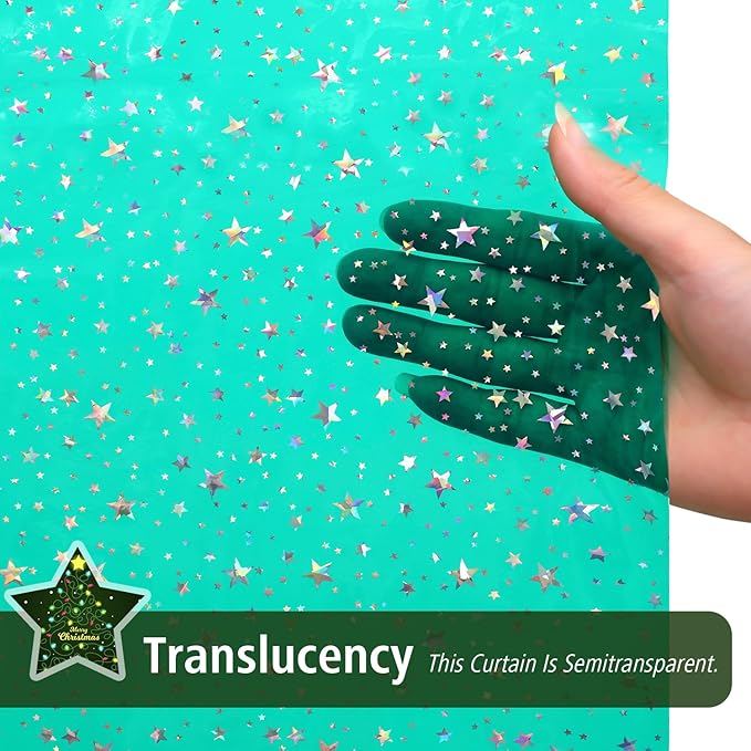 Green Holographic 3D EVA Shower Curtain Liner Glitter Star, 72x72 Premium Light - Image 6