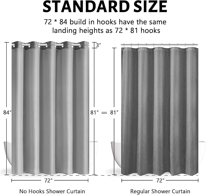Furlinic No Hook Extra Long Shower Curtain 84 Length, Polyester Fabric Bathroom - Image 6