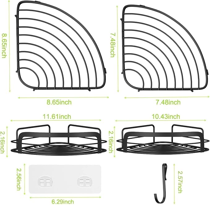 STEUGO Black Bathroom Corner Shower Shelfs, Adhesive Wall Mounted Shower Caddy - Image 7