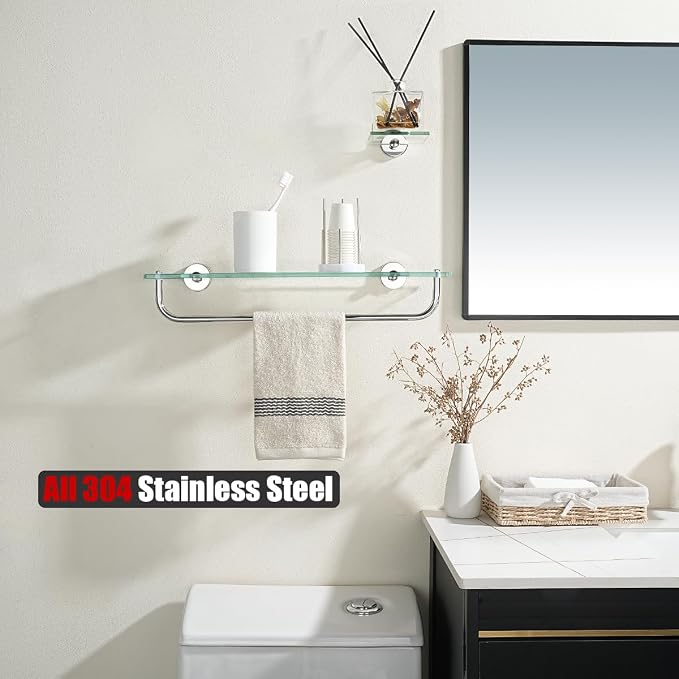 JQK Bathroom Glass Shelf Polished Chome, Shelf - Image 4