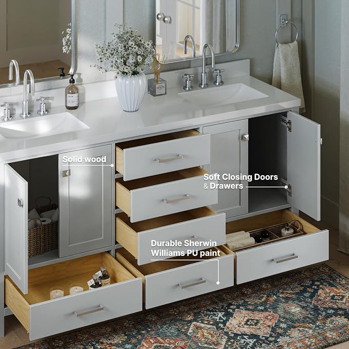 ARIEL Double Bathroom Vanity 73" Grey - Image 4
