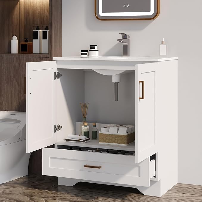 30 inch Bathroom Vanity with Sink, Modern White Vanity - Image 7
