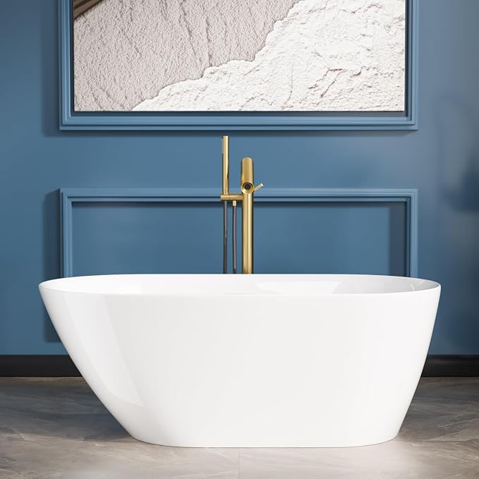 Sarlai 59 Inch Acrylic Freestanding Soaking Bathtub Contemporary Soaking White by Sarlai