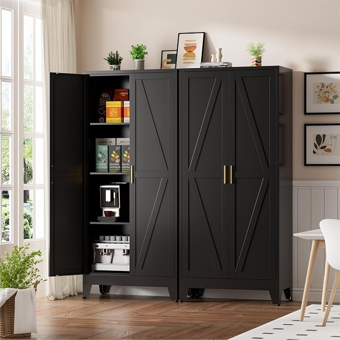 61" Black Metal Storage Cabinet, Farmhouse Pantry Cabinet - Image 3
