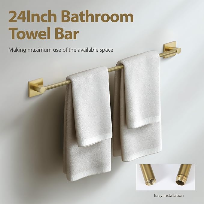 Bathroom Accessories Set Brushed Gold Towel bar Set, 4 Piece Towel Rack Set - Image 4