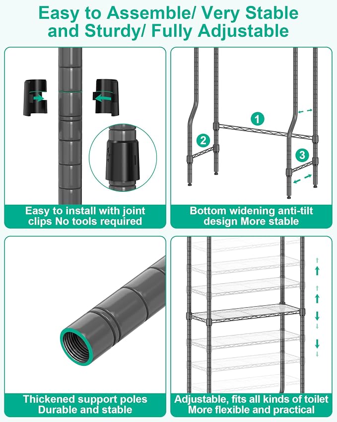 Over The Toilet Storage, 4-Tier Over Toilet Shelf Organizer Metal Storage Rack - Image 4