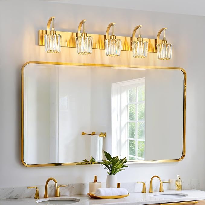 Modern Bathroom Vanity Light, 5-Light Gold Wall Sconce - Image 6