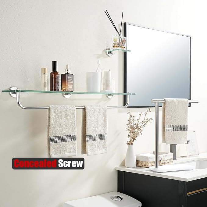 JQK Bathroom Glass Shelf Polished Chome, Shelf - Image 4