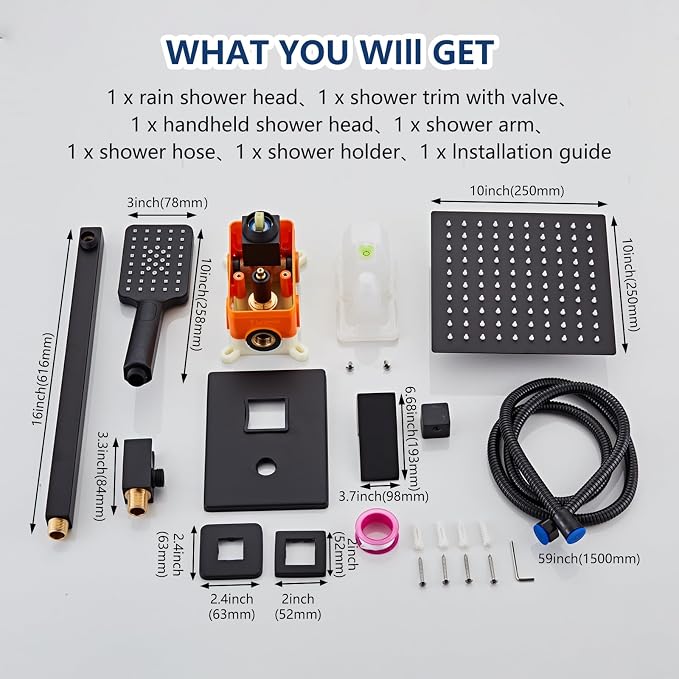 Bathroom Shower System 10 Inch Rain Shower Head and Handheld Wall Mounted - Image 2