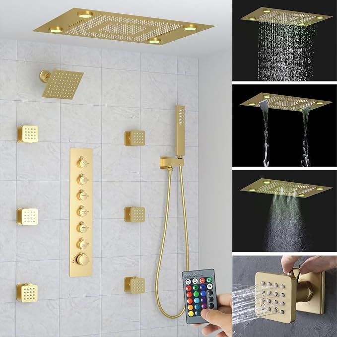 24x32 LED Dual Head Shower System 24"x32" Ceiling Mount Shower Head by Backnets
