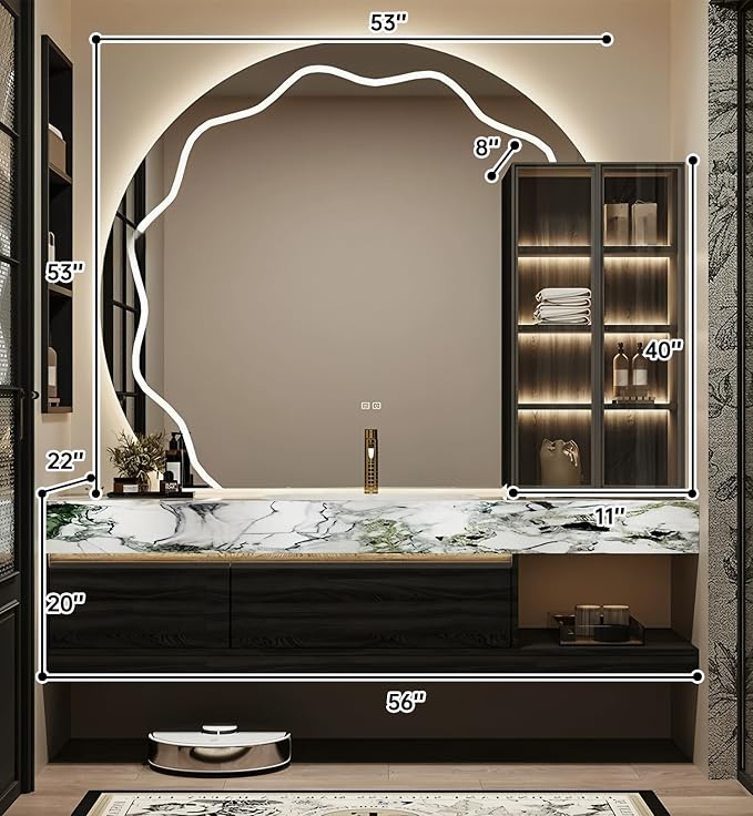 Bathroom Vanity with Sink, Modern Bathroom Vanity with LED Semi-Circle Mirror - Image 2