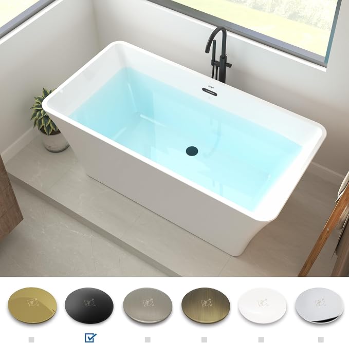 FerdY Sentosa 59" Acrylic Freestanding Bathtub, Contemporary Design Soaking Tub - Image 3