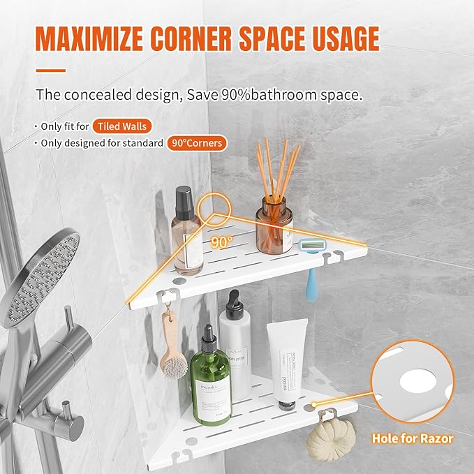 Shower Corner Shelf, 304 Stainless Steel, Wall Mount, Triangular, 10 x 10 Inches - Image 4