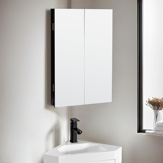 eclife 24" Bathroom Corner Medicine Cabinet W/Mirror, Double Doors Bathroom by eclife