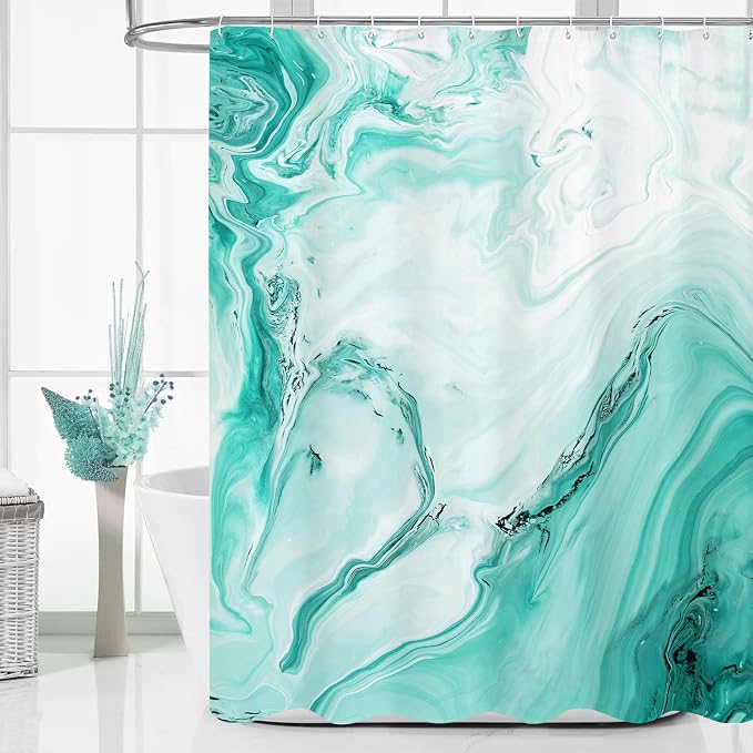 MitoVilla Teal Blue Marble Shower Curtain, Abstract Ombre Fabric Shower Curtains by MitoVilla
