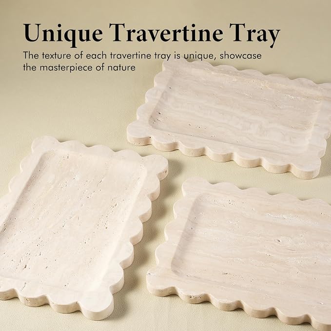 Koville Romano Travertine Vanity Tray, Stone Organizer Tray - Image 5