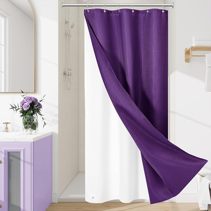 3 in 1 Stall Half Size Purple Shower Curtain Set-36 W x 72 H, Modern Waffle by Unknown