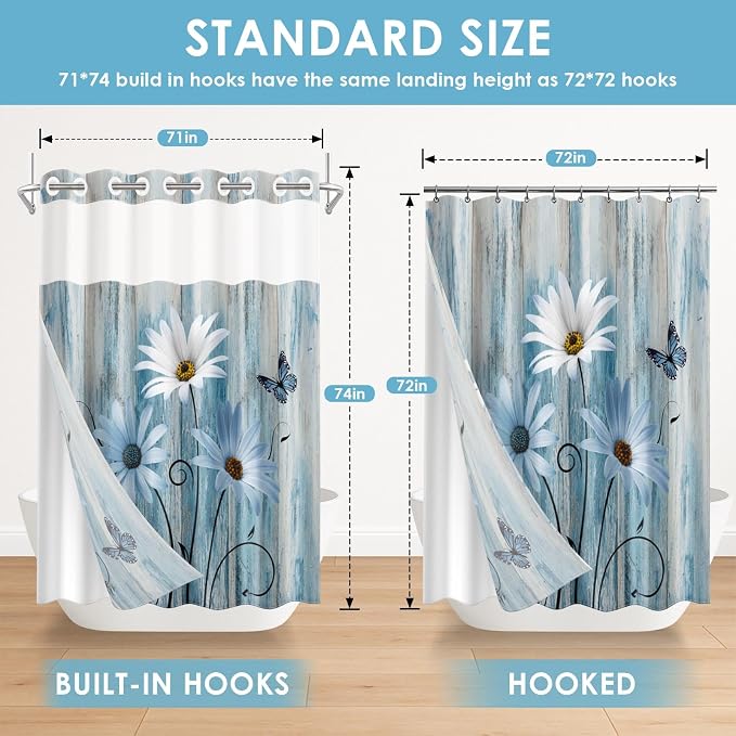 No Hook Blue Daisy Shower Curtain - Image 7
