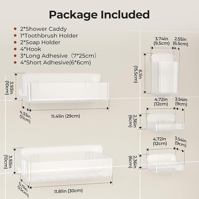 Orimade Shower Caddy 5-Pack, No-Drill Adhesive Shelves - Image 7