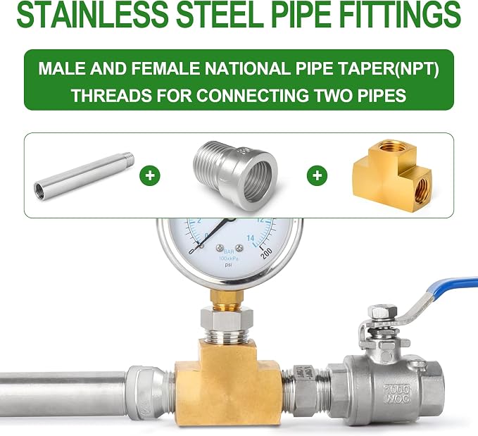TAISHER 10PCS 304 Stainless Steel Pipe Fitting, 1/4" Male NPTx 1/4" Female NPT - Image 4