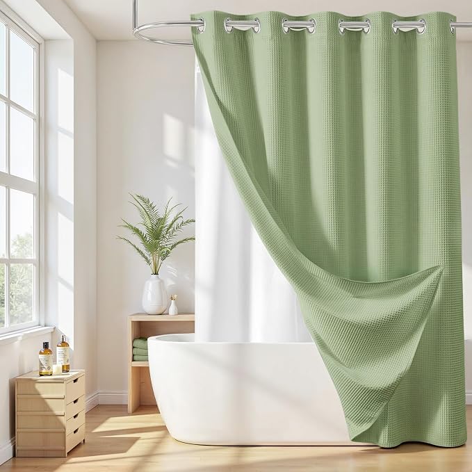 River Dream Sage Green Cotton Blend Shower Curtain by RiverDream