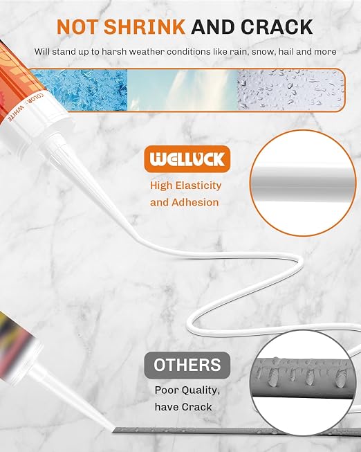WELLUCK White Silicone Caulk, 100% Waterproof Silicone Sealant Adhesive Caulking - Image 6