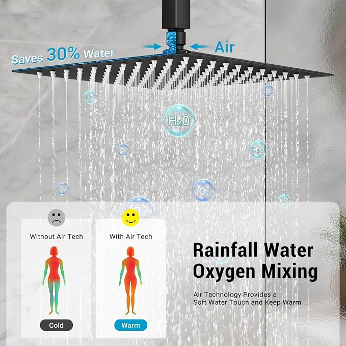 Ceiling Mount Shower Faucet Set Square Showerhead Bathroom Rainfall Shower - Image 3