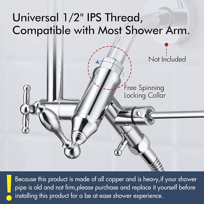 Bagnolux Solid Brass 6" High Pressure Rain Shower Head Combo - Image 8
