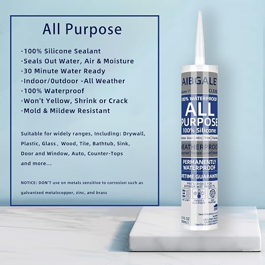 4 Pack of Clear Silicone Sealant, All-Purpose 100% Waterproof Silicone Caulk - Image 2