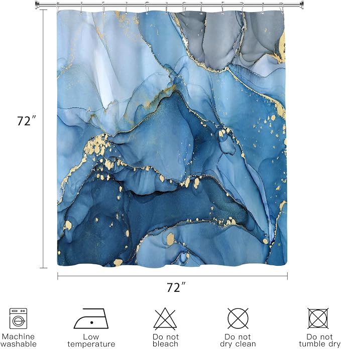 Blue Marble Shower Curtain, Modern Abstract Fabric Shower Curtains - Image 6