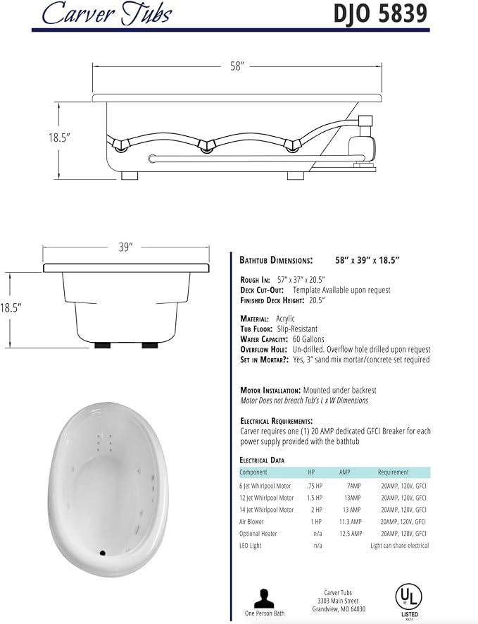 Carver Tubs - DJO5839 - Modern White Fiberglass Soaking Bathtub - Image 8