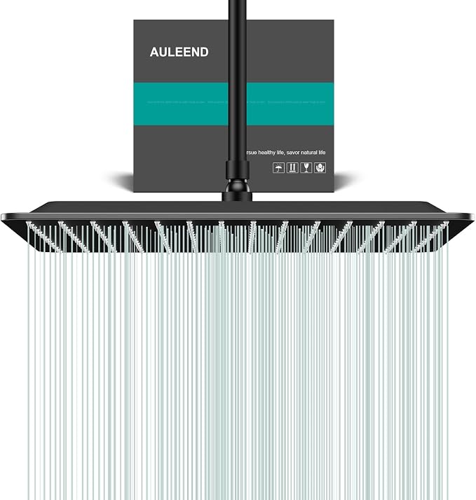 Square Rain Shower Head, High Flow Stainless Steel, Work by AULEEND