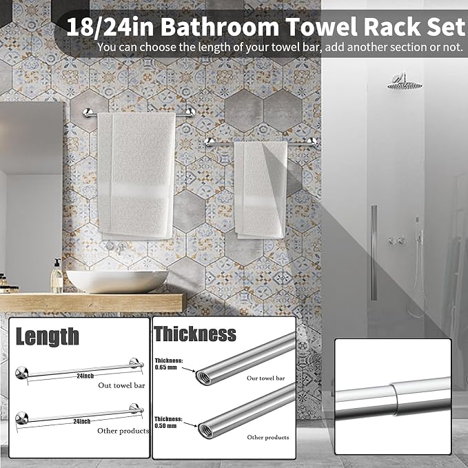 Newfun 8-Pieces 24" Bathroom Hardware Set, Bathroom Accessory Set, Includes 24" - Image 3