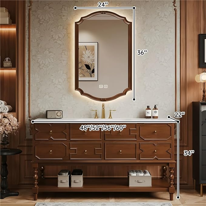 Solid Wood Bathroom Vanity 52Inch, Freestanding Bathroom Vanity Includes LED - Image 2