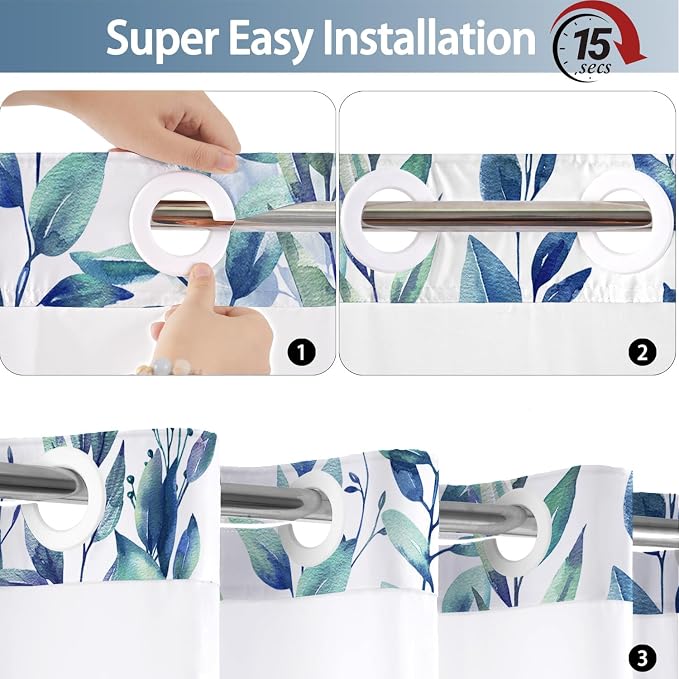 No Hook Shower Curtain and Liner Set, Bath Curtain Sets - Image 4