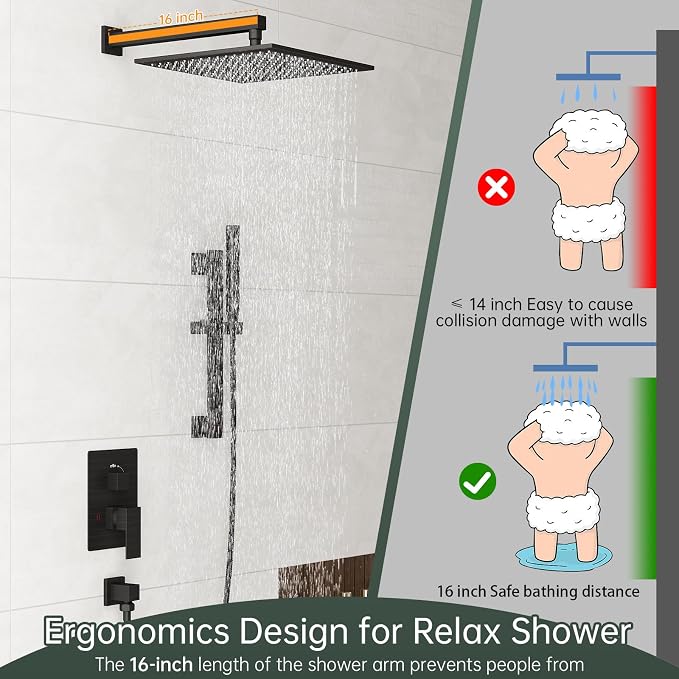 Hoimpro Shower System with Adjustable Slide Bar, 12 Inch Square Rain Shower - Image 6
