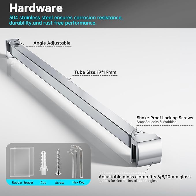 Frameless Shower Door Support Bar, Stainless Steel Wall-to-Glass Support Arm to - Image 2