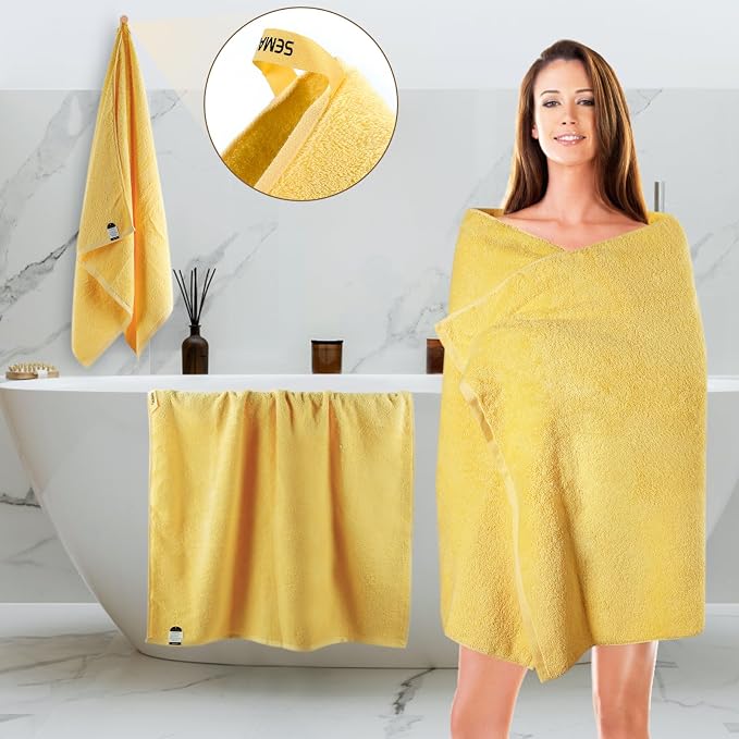 SEMAXE Yellow Bath Towel, 100% Cotton Towel - Image 2
