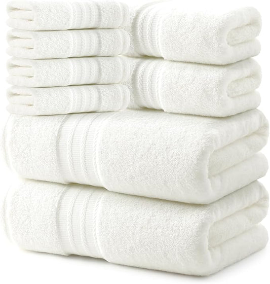 REDKISS Cream Towel Set of 8-100% Cotton Luxury Bath Towels Set by REDKISSOnline