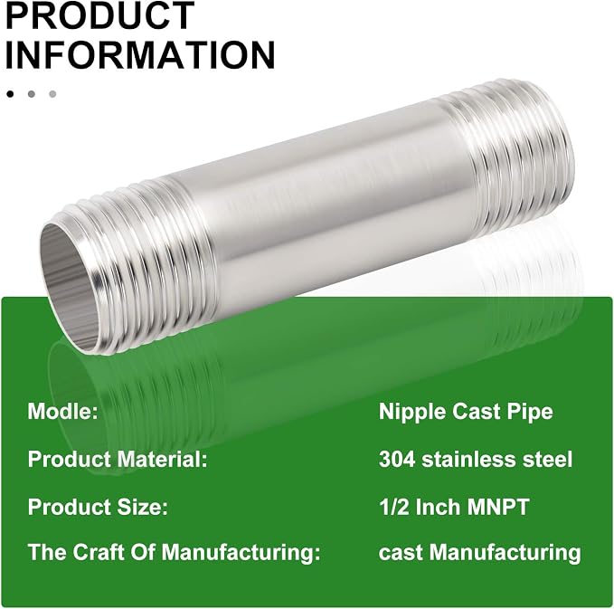 TAISHER 4PCS Stainless Steel Pipe Fittings, 1/2" NPT x 1/2" NPT Male Threaded - Image 3