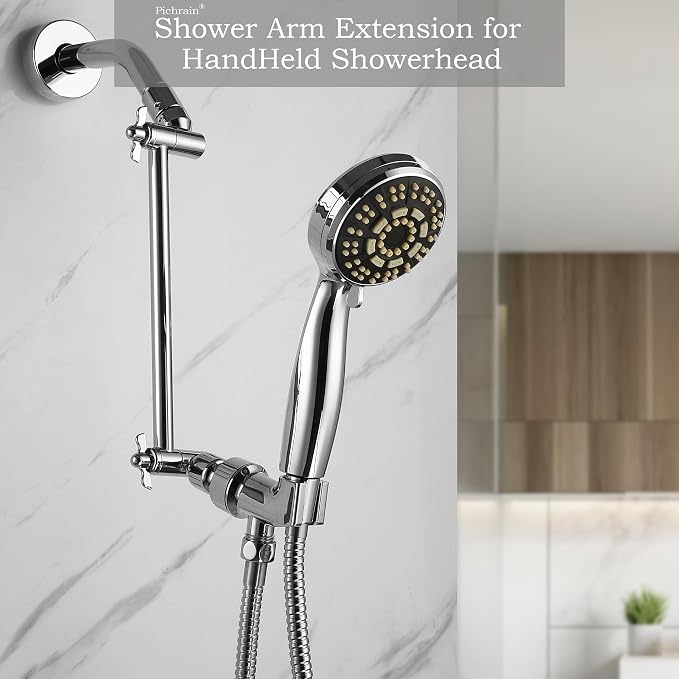 Adjustable Shower Head Extension Arm, All Metal Shower Head Extender - Image 4