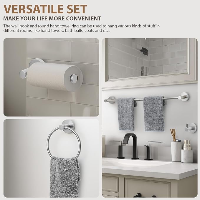 Brushed Nickel Bathroom Hardware Set 4 Piece Towel bar Set, Towel Rack - Image 4