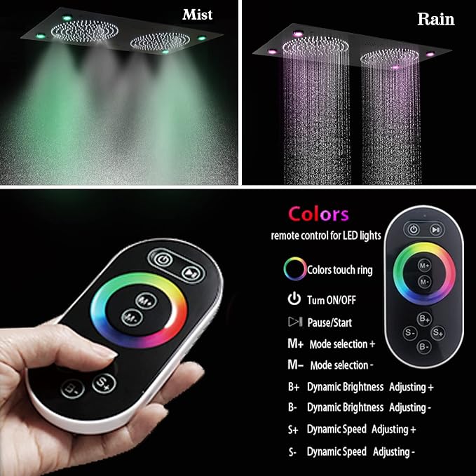 Smart Matte Black Rain LED Ceiling Shower Head - Image 7