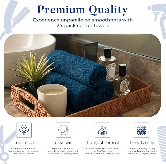 DAN RIVER 100% Cotton Salon Towels Set – 16x26 inches, Highly Absorbent and - Image 4