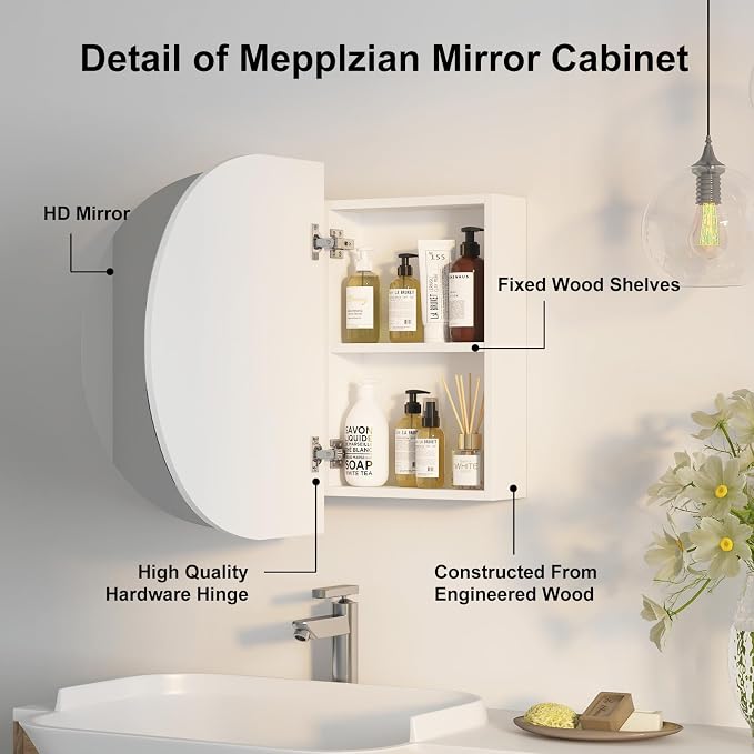 Oval Medicine Cabinet Mirror for Bathroom, Oval Mirror Cabinet Wall Mounted - Image 6