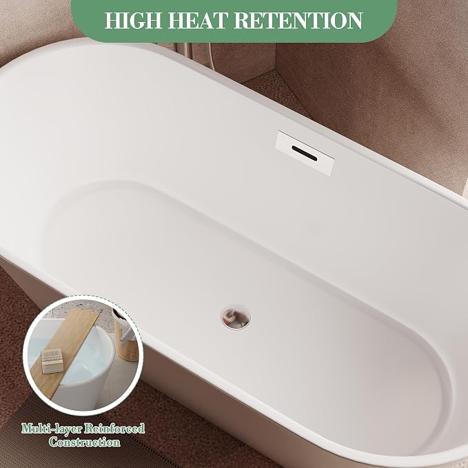 67 Inch Acrylic Soaking Bathtub, Modern Stand Alone Tub - Image 7