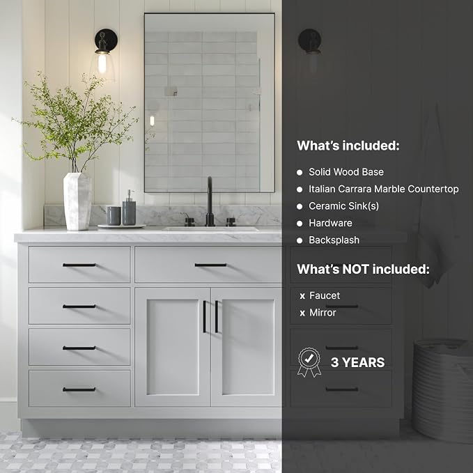 ARIEL 67" Grey Bathroom Vanity, 1.5" Edge Italian Carrara Marble Countertop & - Image 5